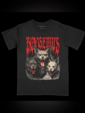 Boygenius Evil Dogs Black Tee Graphic of Three Wolves Red Eyes Size Large